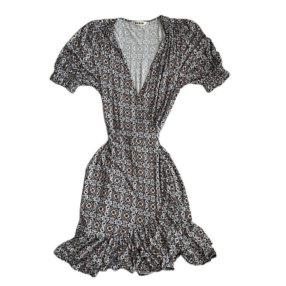 Boden Dress Women's Black Opulent Pome Ruffle Wrap Jersey Mini 4R